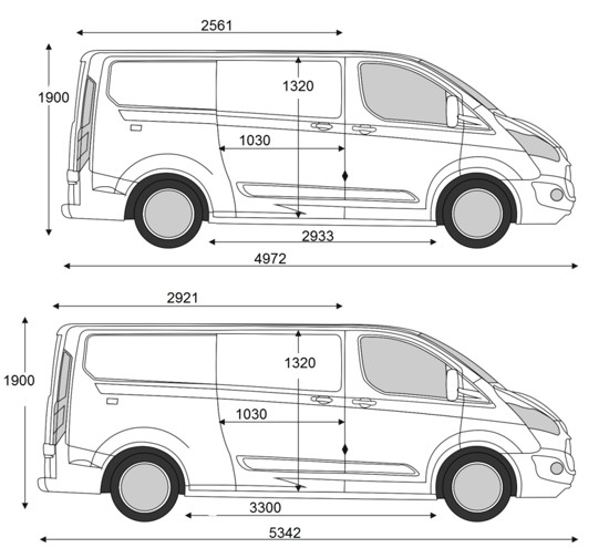 Ford Transit Custom Bemaßungen - Bestattungswagen Hentschke